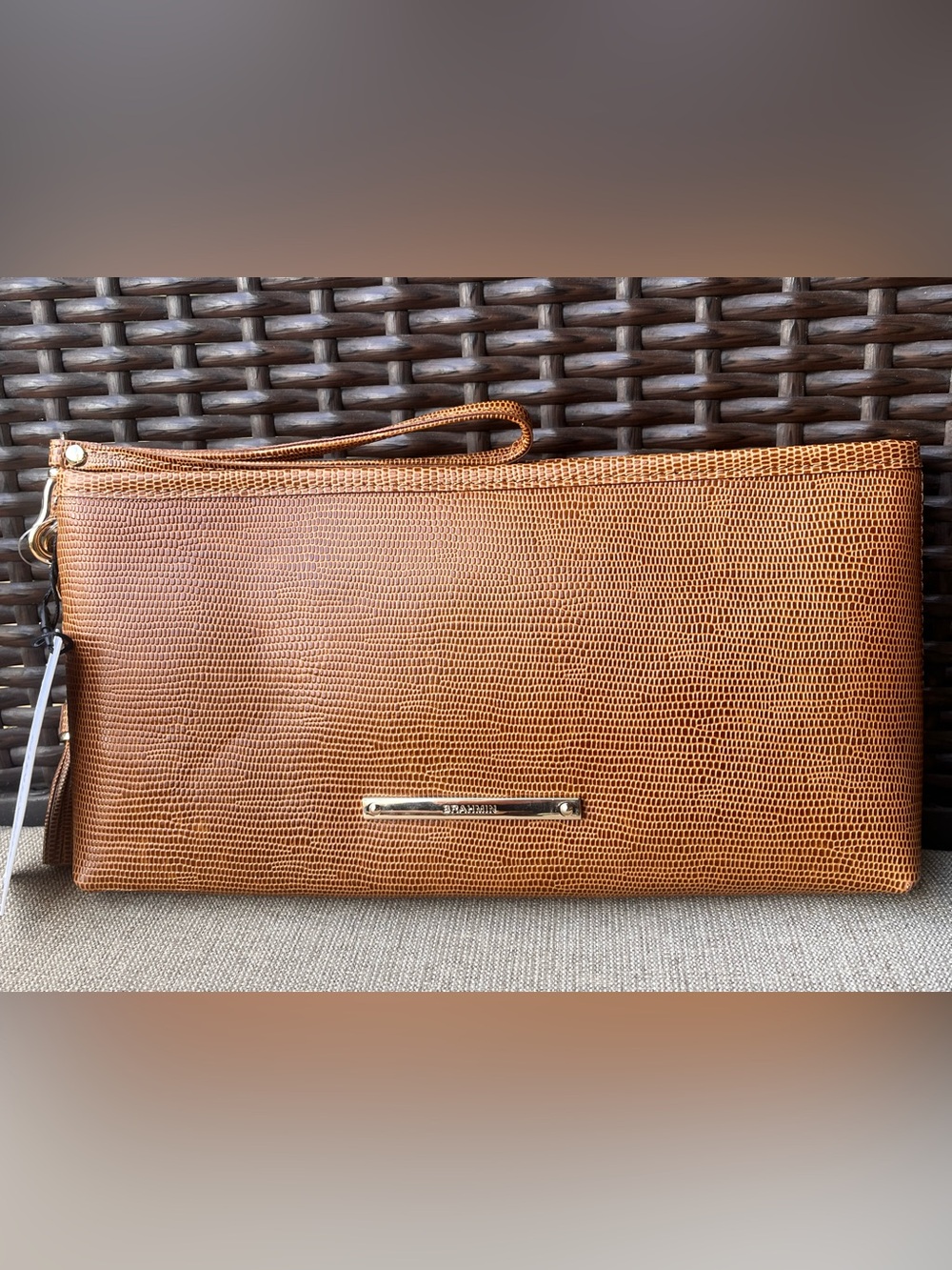 NWT Brahmin Kayla in TOBACCO ALL OVER LIZARD Clutch